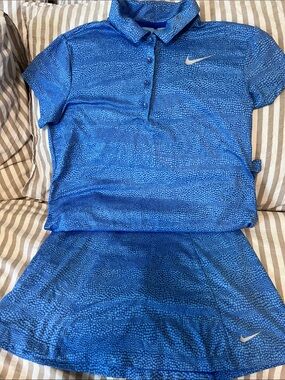 Nike Girls Blue Golf skort and collared shirt matching set